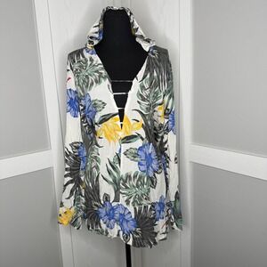 Hurley Hooded Tunic Cover Up Womens XL White Floral Tropical G5509-00